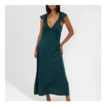Brave Soul Womens Lace Trim V-Neck Midi Dress with Fril