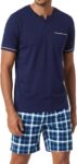 Bresdk Mens Pyjamas Set Checked Short Sleeve Pjs Two-Piece Soft Loungewear Comfortable Sleepwear Summer Nightwear with Pockets