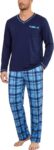 Bresdk Mens Pyjamas Set Long Sleeve Pjs Soft Plaid Loungewear Sets