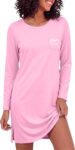 Bresdk Nighties for Women Long Sleeve Nightdress Round Neck Sleepwear