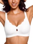 Bresdk Wireless Bras for Women Seamless Full Coverage Comfort T-Shirt Jelly Bra with Scalloped Neckline S-3XL