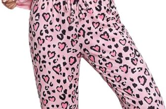 Bresdk Womens Pyjama Sets Cotton Pjs Long Sleeve Heart Printed Nightwear Long Sleeve, Crew Neck, X-Stitch, Heart Print Trousers, Adjustable Drawstring, Side Pockets,Cuffed Hems,Lightweight Two Piece