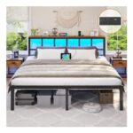 Brinlawb King Size Metal Bed Frame with Power Strip