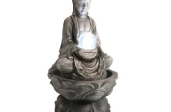 Buddha & Crystal Ball Water Feature with LED Lights Indoor/Outdoor H66cm