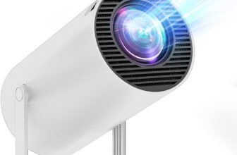 Built-in Apps & Android 14.0 Mini Projector Portable 30000 Lux Projector 4K Supported 180 Rotation & Auto Keystone, Outdoor Compatible with TV Stick/Windows/iOS/Android/HDMI/USB