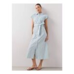 Button through Belted Shirt Midi Dress – Blue