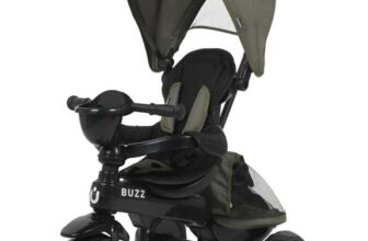 Buzz Baby Trike, 4 in 1 Kids Tricycle, Removable Canopy, 5-Point Safety Harness, from 10 Months to 25kg, Black/Green