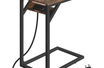 C Shaped Side Table with Charging Station