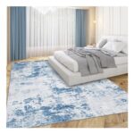 CAROMIO Abstract Rug 200×290 Cm, Washable, Low Pile, Light Blue