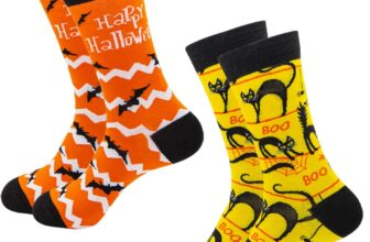 CHEERYMAGIC 2 Pairs Halloween Novelty Socks Cartoon Bat Cat Sock Cute Pattern Mini Crew Sock Funny Socks Gifts for Boys Girls Halloween Party Supplies A8HMBFW