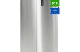 CHiQ JKR525WSSE 525L 91cm Side-by-Side Total No Frost American Fridge Freezer, Stainless Steel, E Rated – With Coupon