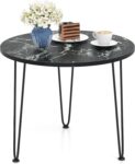 COSTWAY Round Coffee Table, Faux Marble Cocktail Center Table with Tripod Metal Legs, Modern Small Accent Sofa Side Tea Tables for Small Spaces, Living Room, Bedroom, 60x60x47cm (Black)