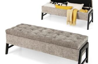 COSTWAY Storage Ottoman Bench with Flip-Top Tufted Wood Legs