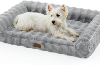 COZY KISS Faux Fur Orthopedic Dog Bed, Gray, L (36 27 6.5inch) Foam Pet Sofa, U-Shape Bolster, Washable Removable Flannel Cover, Square with Anti-Slip Bottom