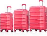 Cabin Suitcase Set of 3 Hard Shell PP Expandable Lightweight Family Travel Carry on Luggage – Airline Approved with 360Spinner Wheels TSA Lock, 20 24 28, Rose Pink