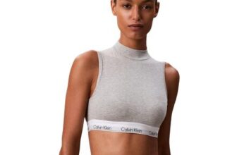 Calvin Klein Womens Lightly Lined Bralette, Mock Neck, Grey, M