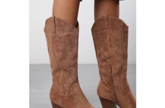 Camel Suede Western Cowboy Calf Boots