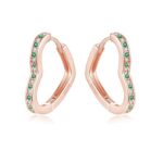 Cangall 925 Silver Earrings, Green CZ, Love Heart, Rose Gold