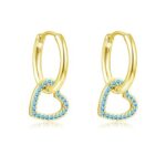 Cangall Gold CZ Silver Heart Drop Hoop Earrings
