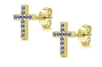 Cangall Gold Earrings for Women, Small Sapphire Silver Cross Studs