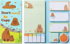 Capybara Sticky Notes Set with Notebook Cartoon Memo Pads, Cute Self-Stick Notepads with Gift Bag, Kawaii Stationery for Kids Party Bag Fillers & School Supplies