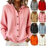 Cardigans for Women Womens Long Sleeve Knitted Cardigans Hooded Sweater Open Front Kimono Knitwear Loose Warm Casual Ladies Lightweight Jumpers Button Down Jackets for Autumn Winter Spring