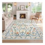 Caromio Floral Living Room Rug 200×290 Cm, Washable, Green