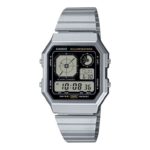 Casio A130WE-1AEF Retro Vintage Black Square Dial & Stainless Steel Watch