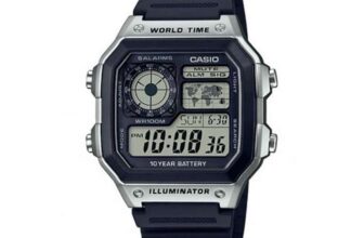 Casio Mens Digital Waterproof Watch AE-1200WH-1CVEF with Elastic Band – Black – Sold by CALCULADOS / FBA