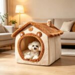 Cat Cave Bed for Indoor Cats, BearShaped Dog House Pet Cave Bed, SemiEnclosed Indoor Dog & Cat Shelter, Foldable Warm Kennel with Removable Cushion for Small Medium Large Pets