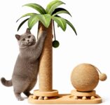 Cat Scratching Post with Natural Sisal 17.7 inch Scratch Post with Interactive Ball Track Hanging Ball Sturdy Wooden Base Kitten Toy Play Platform Easy Assembly Space Saving Design