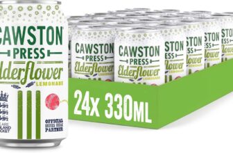 Cawston Press Elderflower Lemonade Fizzy Drink Blended with Sparkling Water and Pressed Apple Juice (330ml x 24 cans) Gluten Free – Vegan – No Added Sugar