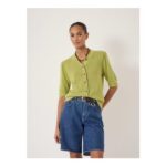 Celeste Short Sleeve Linen Blend Cardigan Soft Lime Green