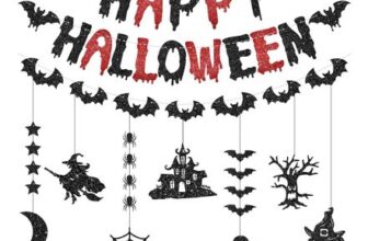 CharmBurst Glitter Halloween Banner – Black-Red Garland Bat Decor