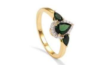 Chrome Tourmaline Ring with White Zircon in 9K Gold 1.10cts
