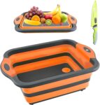 Collapsible Cutting Board with Drain for Camping Picnic BBQ Collapsible Sink Tub Dish Wash Basin Portable Dish Tub Foldable Dishpan for Home Kitchen (Black Orange)
