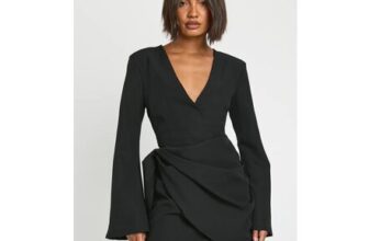 Collarless Draped Blazer Dress