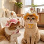 Cosiesnest 2 Piece Cat Birthday Hat with Ear Holes, Adjustable Knitted Cat Hat with Flower Design for Birthday Party Holiday Photo Sessions Celebration Decorations (B-Two hats)