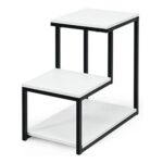 Costway 3-Tier Ladder End Table, White, Metal Frame