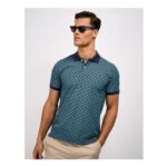 Cotton Geo Tile Print Polo in Blue