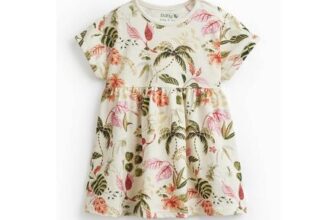 Cream Floral Print Short Sleeve Dress