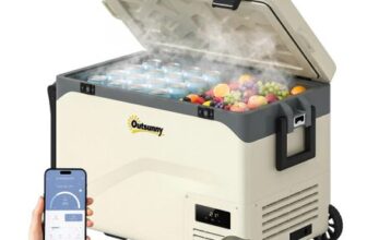 Cream OUTSUNNY 42.5L Compressor Car Fridge Freezer