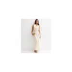 Cream Sparkly Satin Cowl Neck Maxi Dress