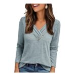 Cuptacc Womens Long Sleeve Decorative Button Jumper Gray-Blue M