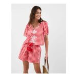 Cutwork Gingham Top Red