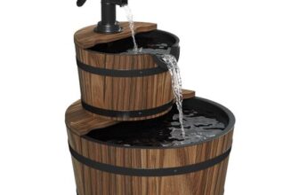 DEAL STACK – Aoxun 2-Tier Cascading Barrel Garden Fountain with Built-in Pump