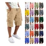 DEAL STACK – Mens Cargo Shorts, 3/4 Length, Quick-Dry Cotton, Khaki, L