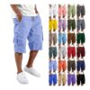 DEAL STACK – SXcggal Cargo Shorts Men 3/4 Cotton Quick-Dry Light Blue XXXL