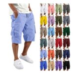 DEAL STACK – SXcggal Cargo Shorts Men 3/4 Cotton Quick-Dry Light Blue XXXL