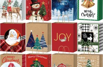 DECHISY 24 Pack Gift Bags, Small Christmas Bags for Presents, 18x10x23cm Christmas Gift Bags with Handles in 12 Designs, Multipack Xmas Paper Bags for Party Favour, Xmas Decoration